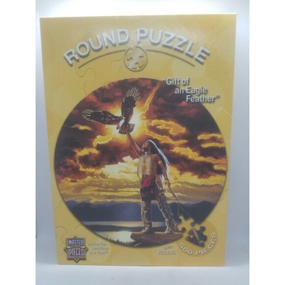 Round Puzzle Master Pieces Gift Of An Eagle Feather Jigsaw Puzzle 500 Pc. - Picture 1 of 6